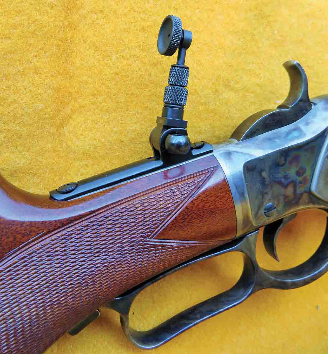 An 1873 Uberti with a Lyman No. 2 tang sight installed.